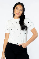 Polka Dot Daydreams Ivory and Black Short Sleeve Sweater