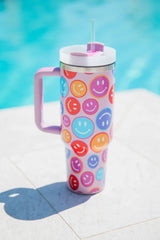 Sippin' Pretty Multi-Smiley 40oz Drink Tumbler With Lid And Straw SALE