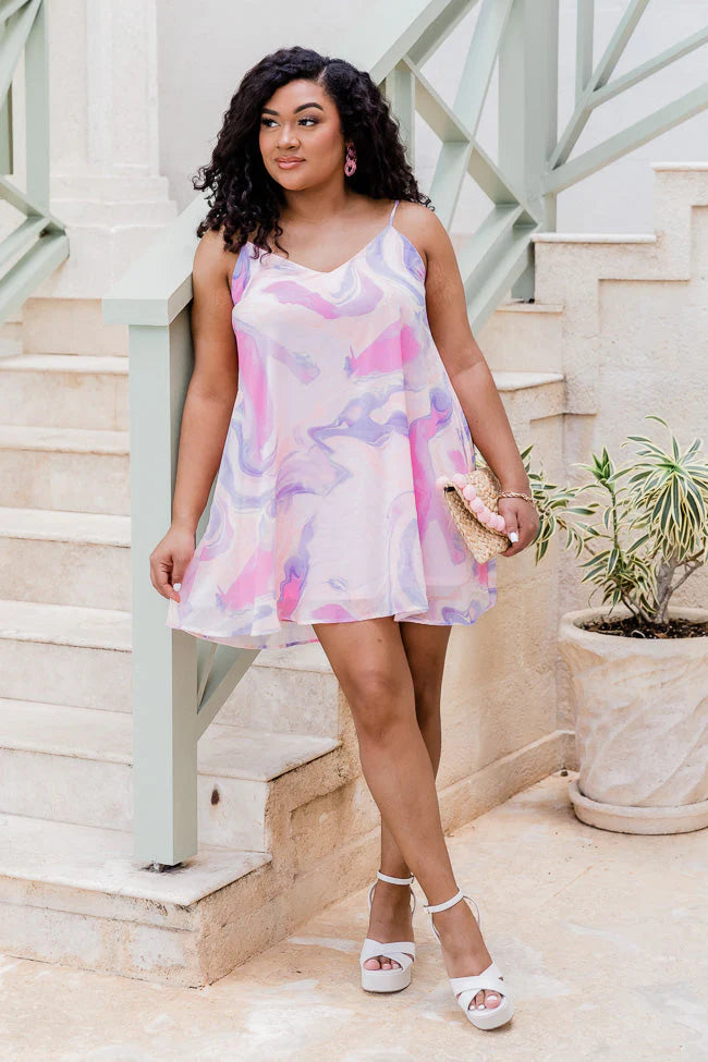 Another Day In Paradise Purple Swirl Mini Dress FINAL SALE