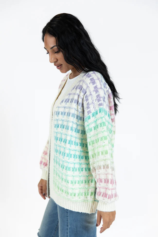 Have It All Cream Multi Color Waffle Cardigan SALE