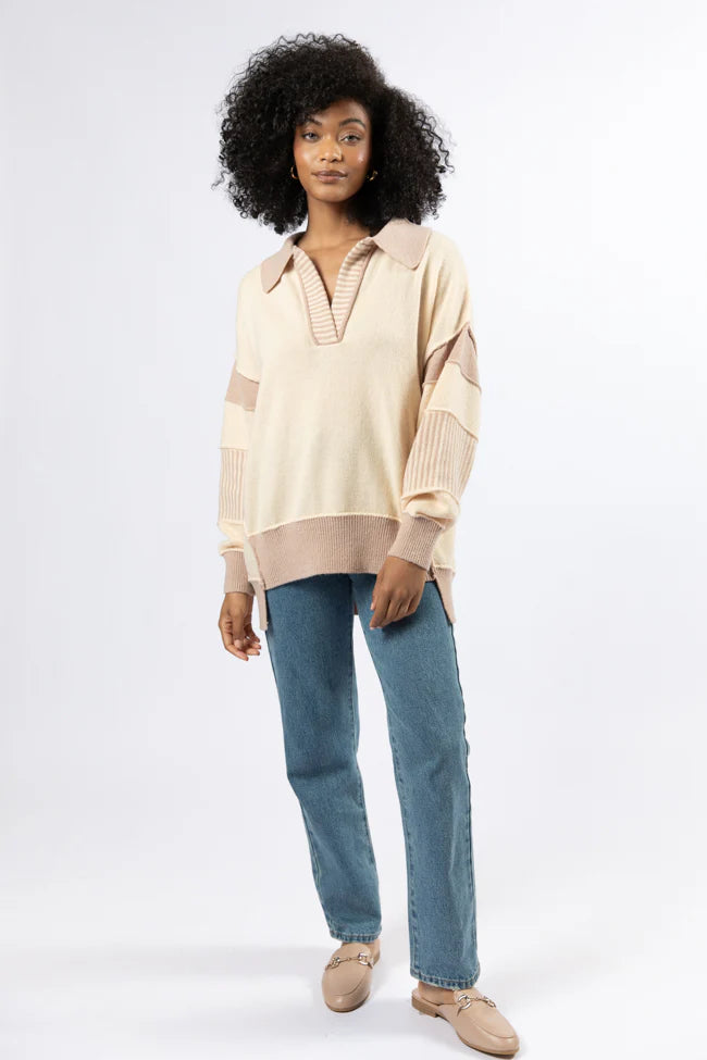 Think About It Cream and Mauve Collared Oversized Sweater