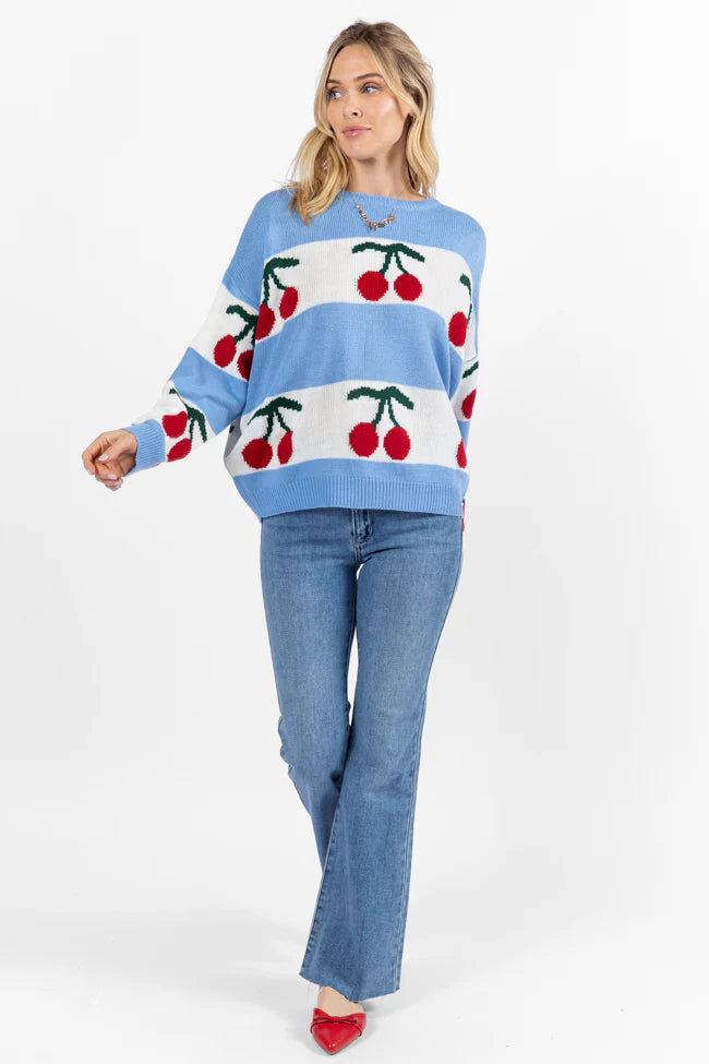 The Cherry On Top Blue Sweater