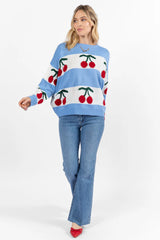 The Cherry On Top Blue Sweater