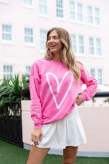 Heart Sketch Pink Oversized Graphic Sweatshirt