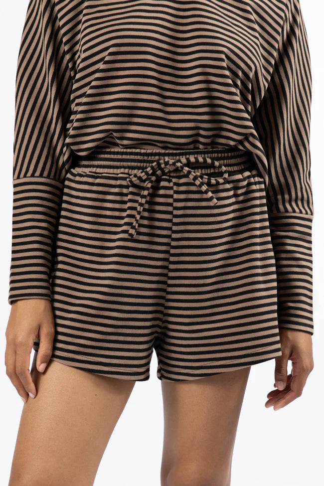 No Complaints Mocha and Black Striped Shorts SALE