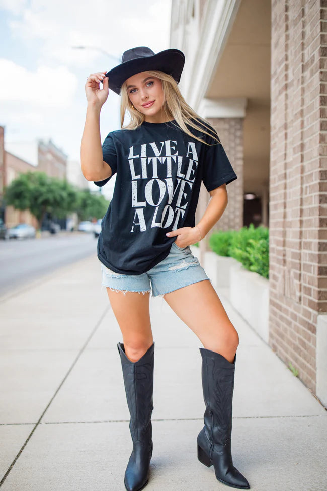 Live A Little Love A Lot Black Oversized Graphic Tee