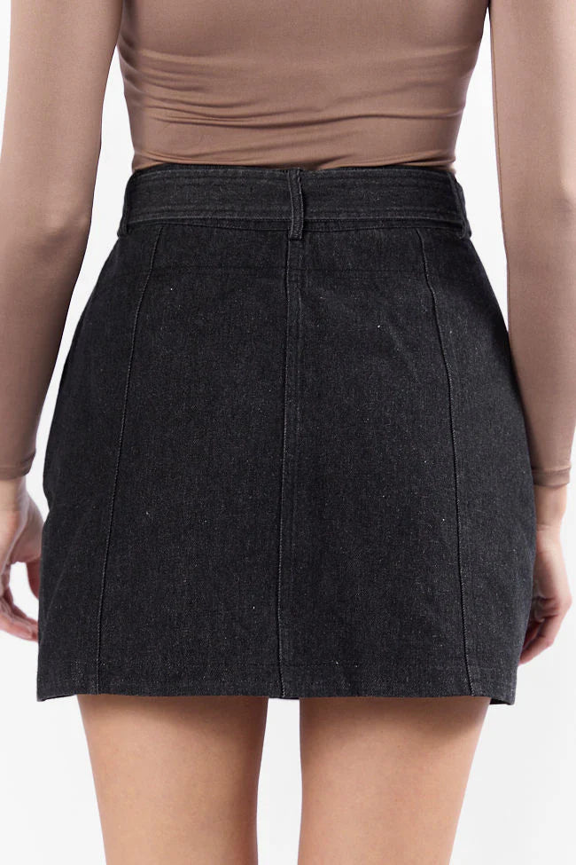 Just To See You Smile Black Western Belted Denim Skirt