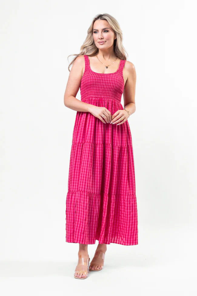 Embrace Today Pink Gingham Midi Dress