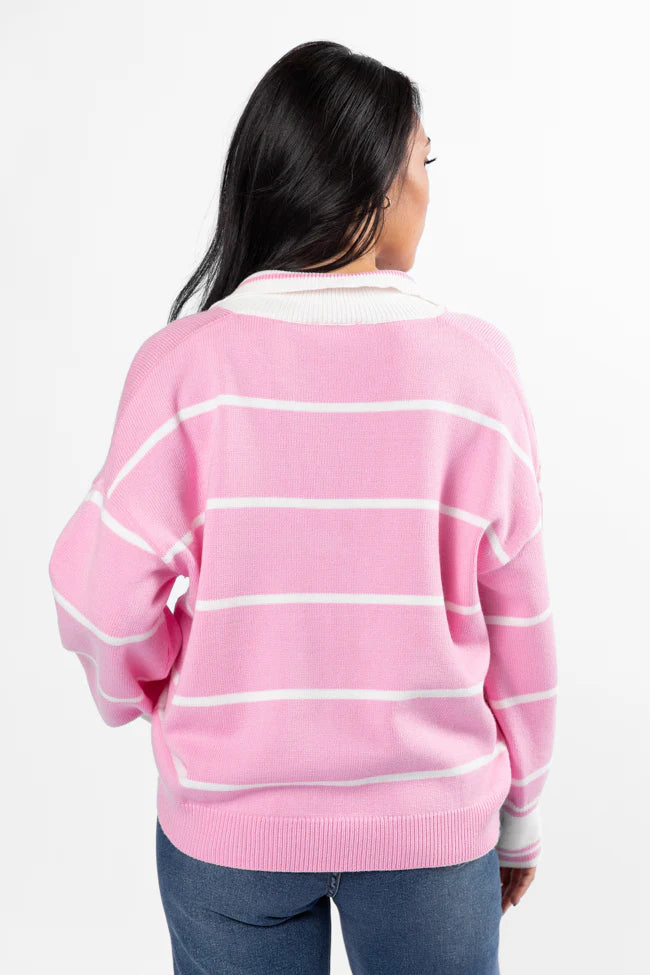 Imagine That Pink Striped Collared Sweater