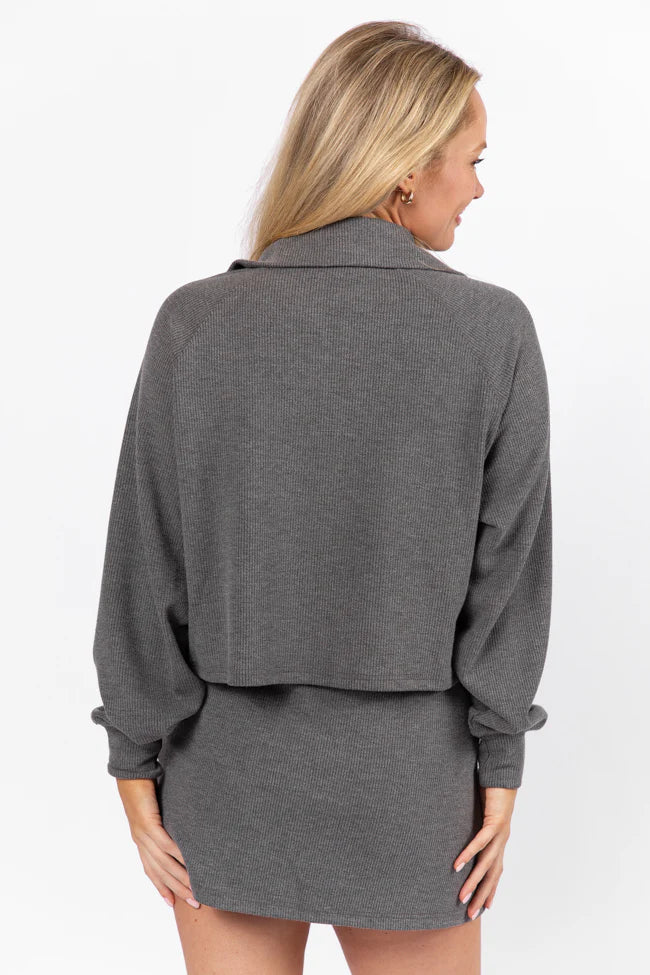 Tried It All Charcoal Quarter Zip Ribbed Knit Pullover