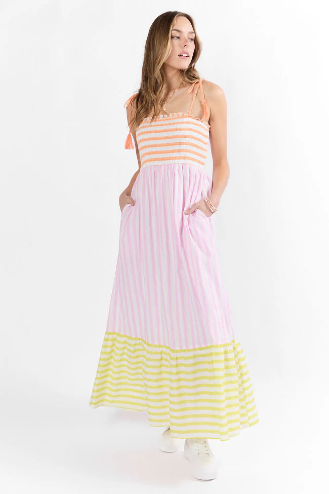 Forever Again Sherbet Striped Color Block Maxi Dress