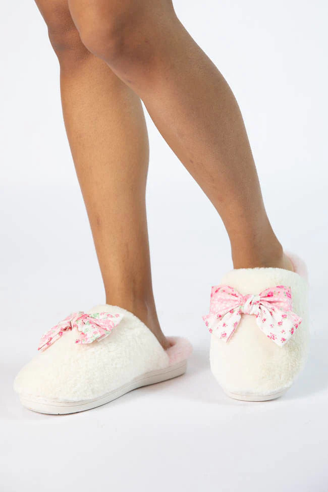 Pink Floral Bow Slippers