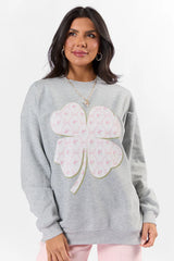 Pattern Shamrock Light Grey Oversized Graphic Sweatshirt