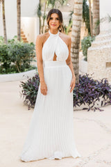 Sunny Gleam White Accordion Halter Maxi Dress FINAL SALE