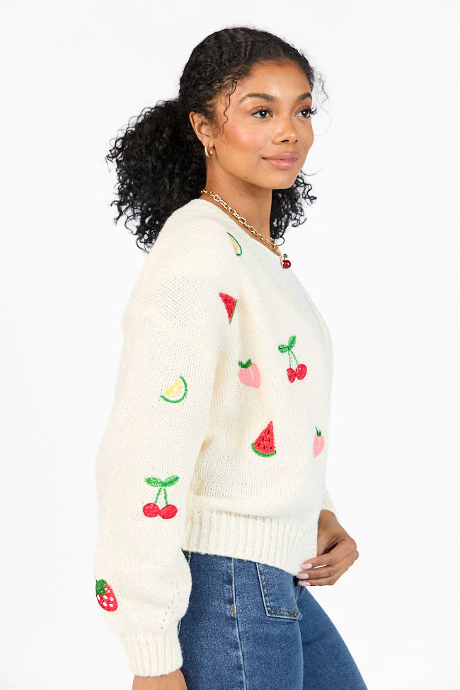 A Fruitful Life Cream Multi Icon Cardigan