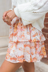 Breezy Beige And Mustard Floral Tiered Skort FINAL SALE