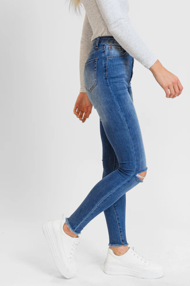 Chelsie Medium Wash Busted Knee Tall Skinny Jeans