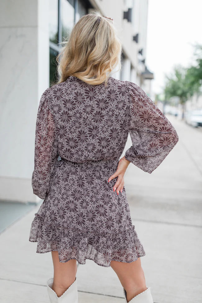 Love You True Brown Floral Print Collared Dress