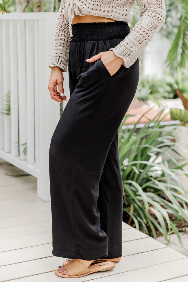 Far And Wide Smocked Waist Black Pants FINAL SALE