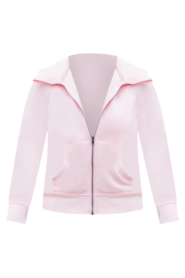 Making It Look Easy Light Pink Ribbed Shoulder Fitted Full Zip Sweatshirt FINAL SALE