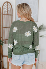 Oops-A-daisy Olive Daisy Print Sweater SALE