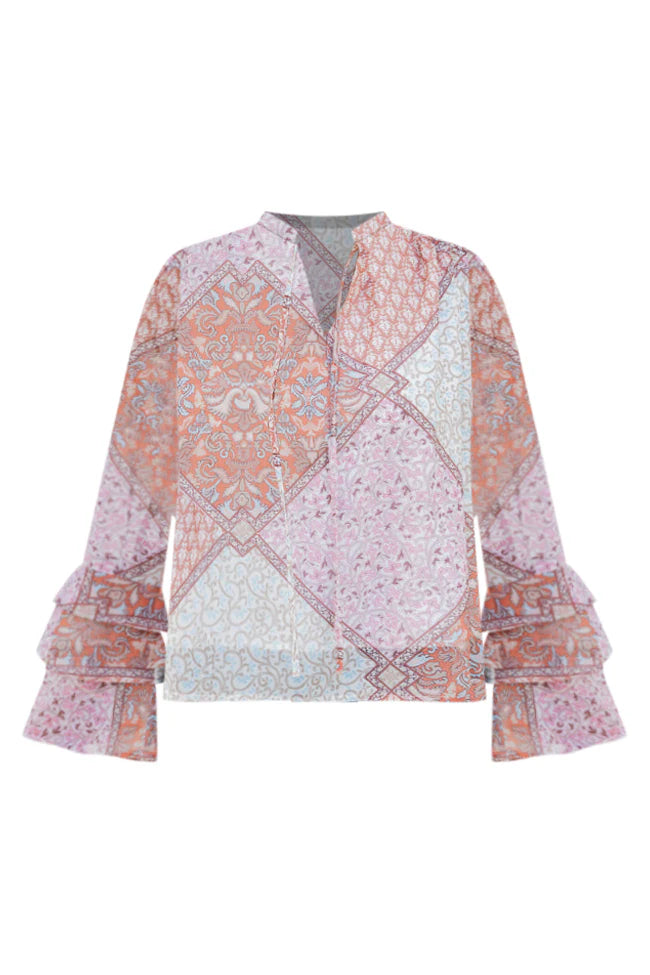 No Goodbyes Pink And Orange Printed Bell Sleeve Blouse FINAL SALE