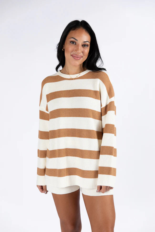 Sign Of The Times Ivory and Tan Striped Sweater Set SALE