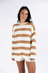 Sign Of The Times Ivory and Tan Striped Sweater Set SALE