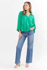 Something Good Green Tiered Relaxed Button Down Blouse