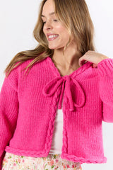 Limitless Love Hot Pink Braided Trim Tie Front Cardigan