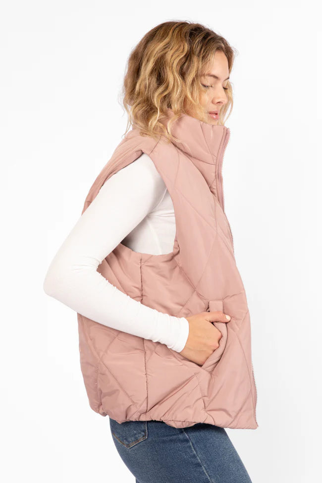 Mountainside Moment Mauve Quilted Puffer Vest SALE