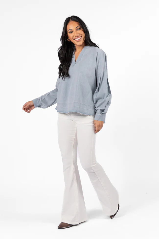 Before Daylight Light Wash Chambray Blouse