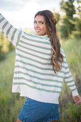 Keep On Shining Olive And Cream Striped Turtleneck Sweater