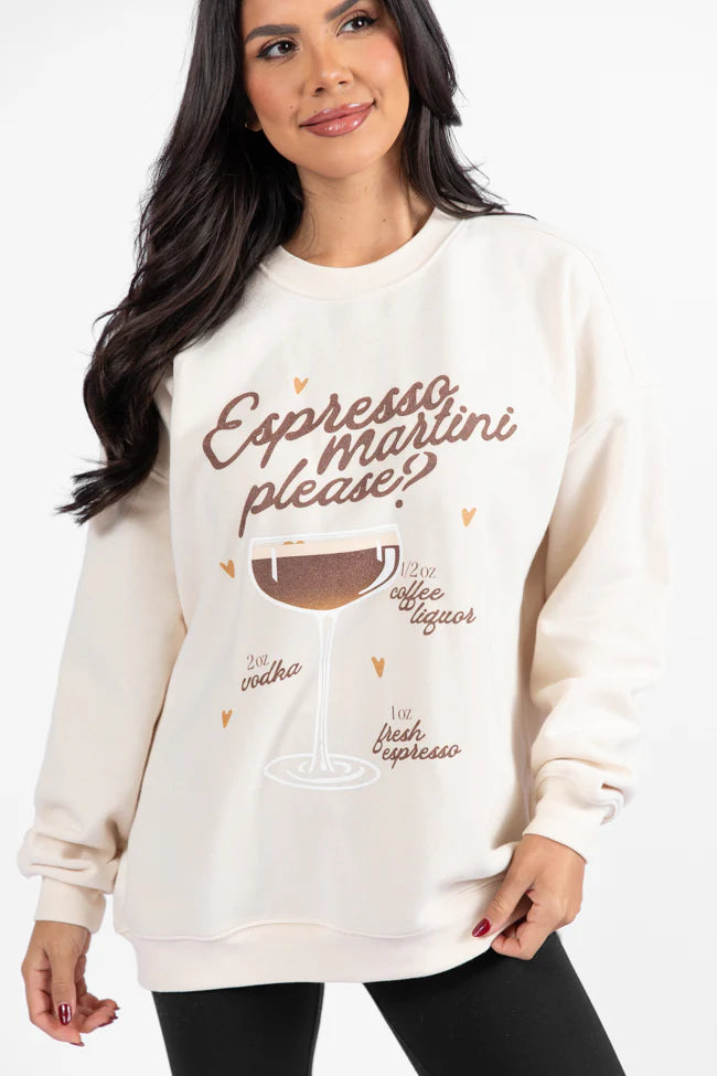 Espresso Martini Please Cream Oversized Graphic Sweatshirt