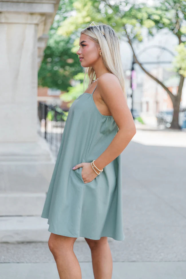 After All This Time Olive Solid Mini Dress SALE