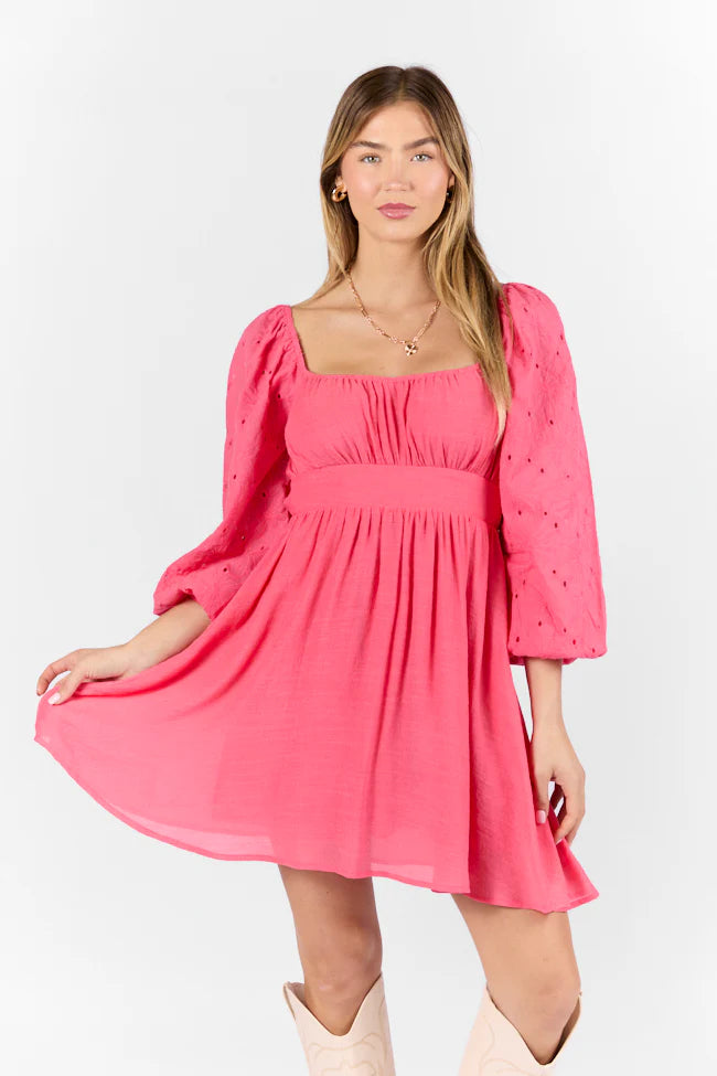 Beautiful Thoughts Pink Lace Sleeve Mini Dress