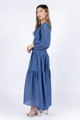 Enchanting Moments Blue Button Detail Maxi Dress