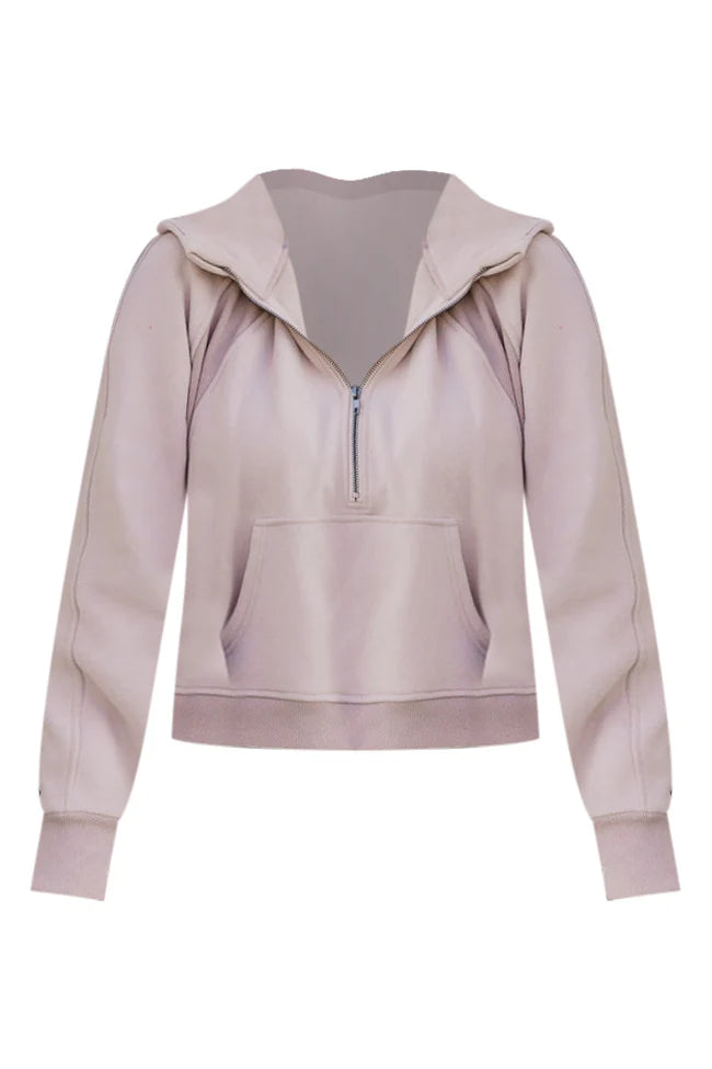 Making It Look Easy Beige Ribbed Shoulder Quarter Zip Pullover FINAL SALE