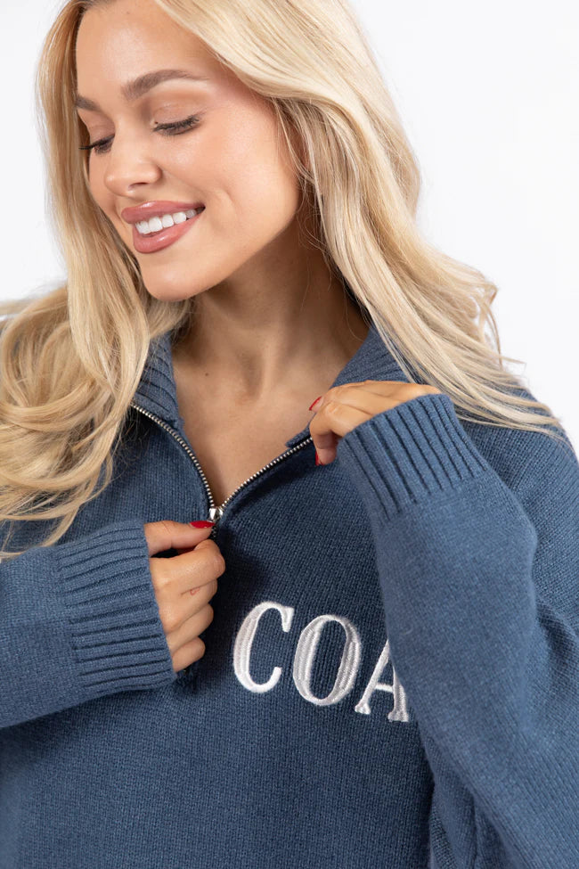 Roll With It Navy East Coast Quarter Zip Sweater SALE