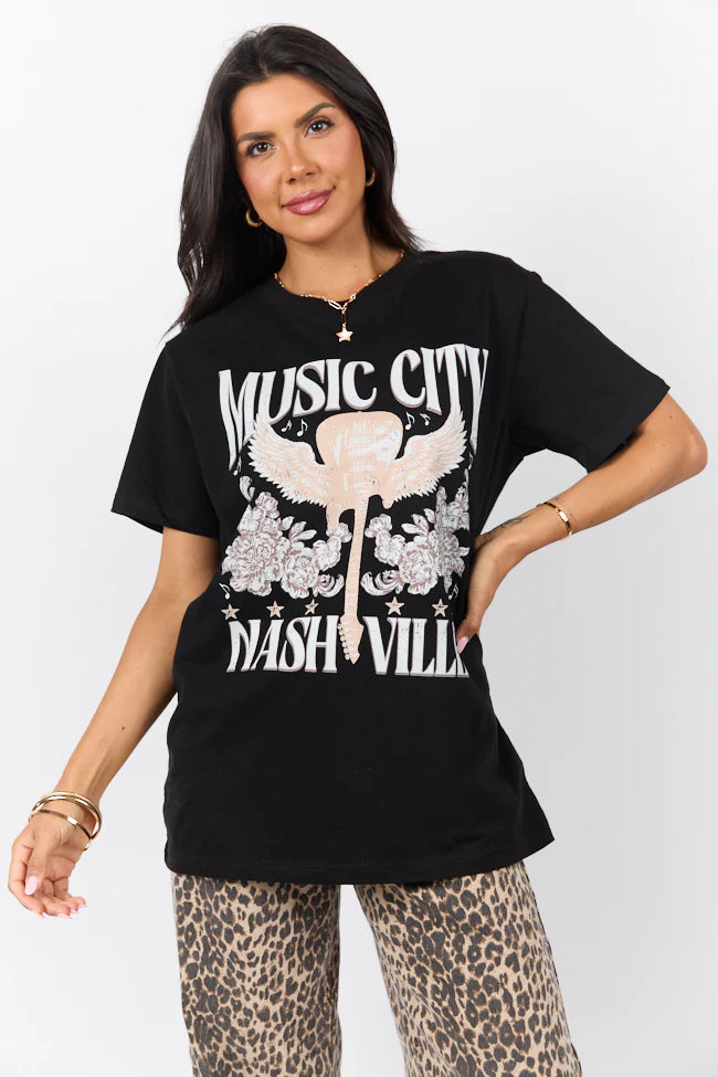 Music City Black Oversized Graphic Tee