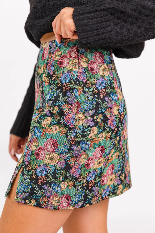 Big News Black Floral Brocade Skirt FINAL SALE