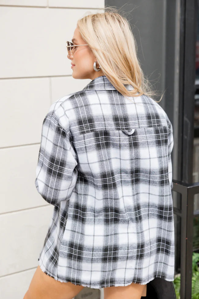 Round It Up Black and White Plaid Button Front Shirt SALE