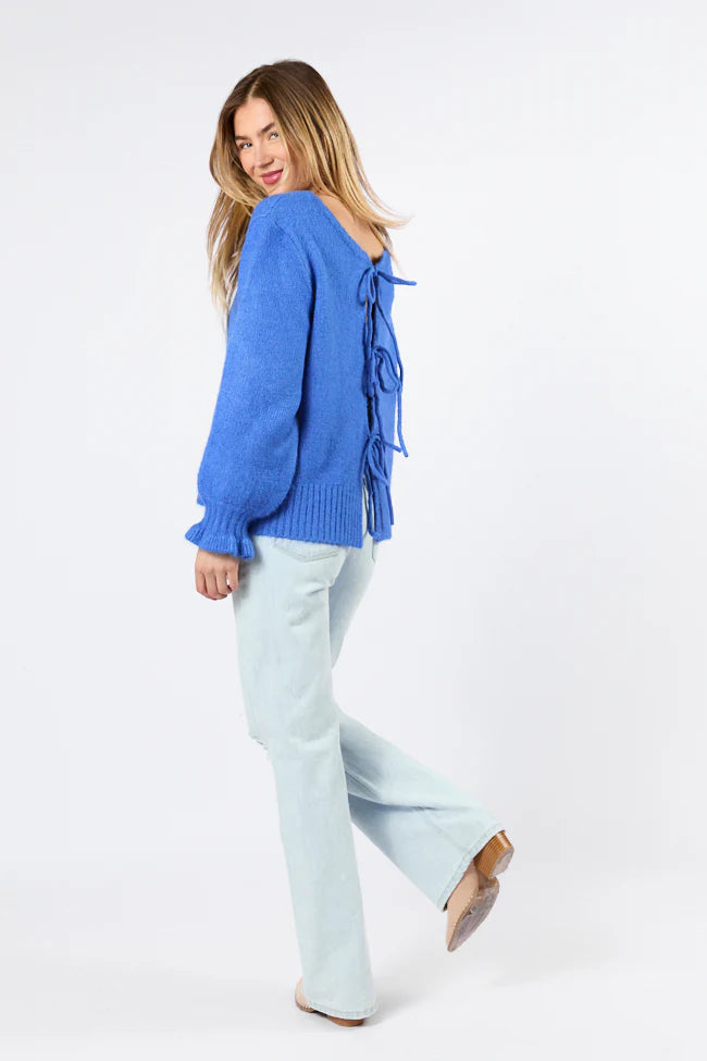 Versatile Feelings Blue Reversible Tie Detail Sweater Cardigan