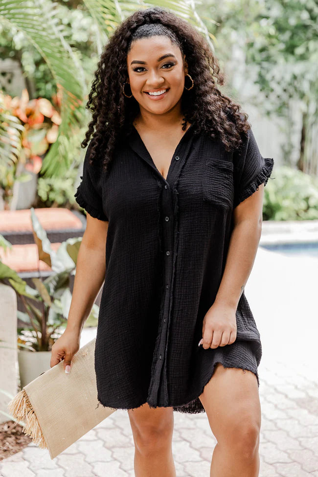 No Worries Black Gauze Button Up Dress FINAL SALE