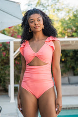 Blowing Bubbles Coral Knotted Front One Piece Swimsuit SALE