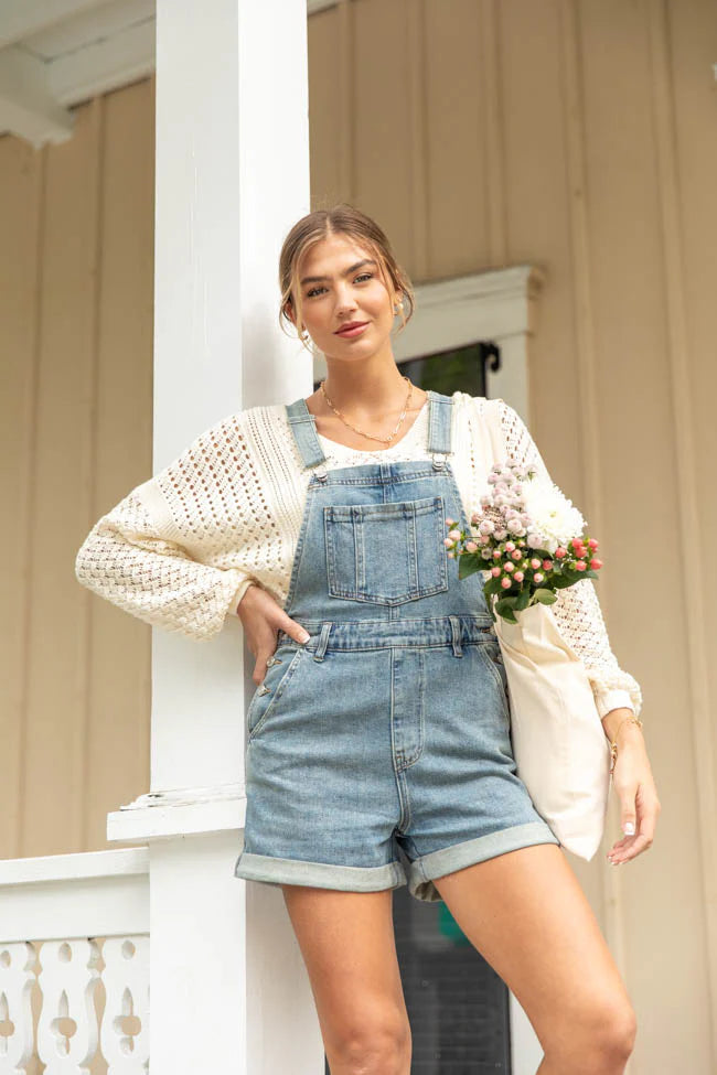 Common Ground Medium Wash Relaxed Fit Cuffed Overalls