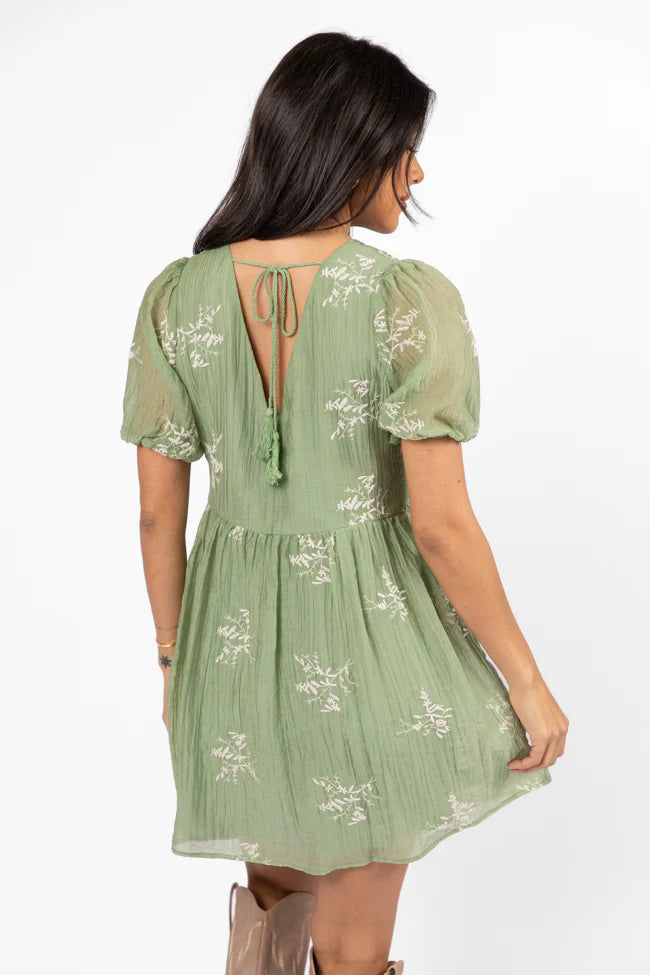 Figured It Out Sage Stitched Detail Mini Dress