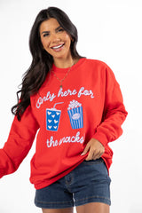 Only Here For The Snacks Red Oversized Graphic Sweatshirt