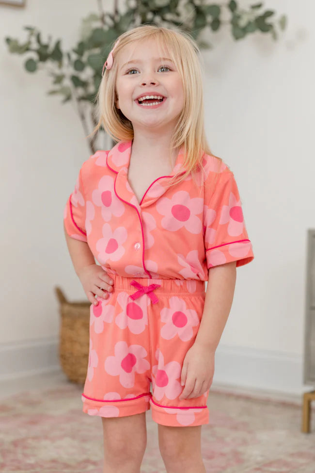 Kid's Good To Get Away Orange and Pink Floral Pajama Set SALE