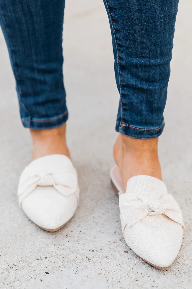 Audry Ivory Tweed Bow Mule Flats FINAL SALE